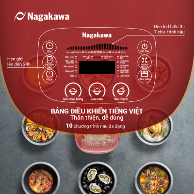 Nồi Cơm Điện Tử Lòng Niêu Nagakawa NAG0135 (1.8L - 900W) - Tích Hợp 10 Chương Trình Nấu - Hàng Chính Hãng