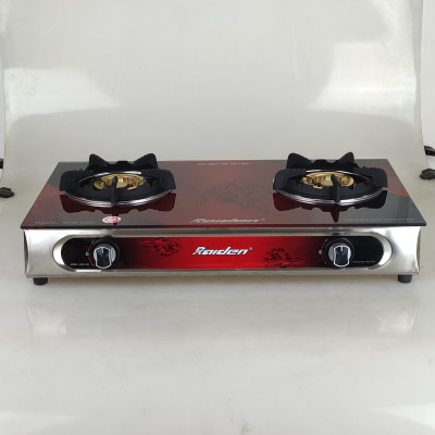 Bếp ga đôi kiếng cường lực Raiden RDB2260, đầu đốt đồng thau nguyên khối phi 100mm-Hàng chính hãng