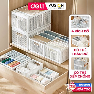 Hộp Nhựa Chia Ngăn DELI Có Thể Tháo Rời Xếp Chồng -Khay Nhựa Chia Ngăn Đựng Quần Áo Đồ