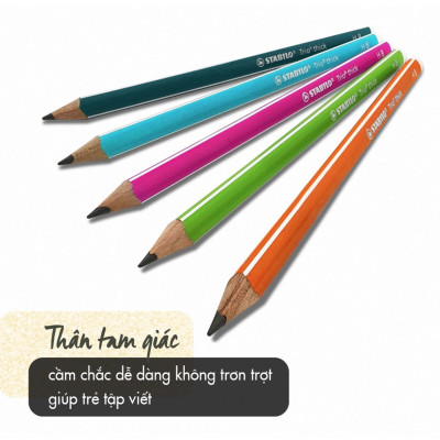 Bút chì gỗ STABILO Trio 369 2B thân tam giác sọc trắng - Cam