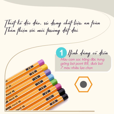 Combo bút chì gỗ STABILO 2B thân sọc trắng - Bộ 6 bút chì thân sọc cam trắng đuôi hồng + Chuốt chì PS4538 + Gôm tẩy ER198 (PC88P-C6S+)