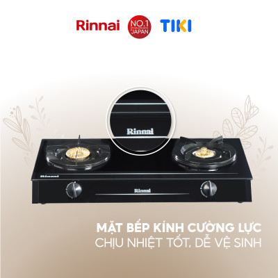 Bếp gas dương Rinnai RV-7Double Glass(L) mặt bếp kính và kiềng bếp men - Hàng chính hãng.