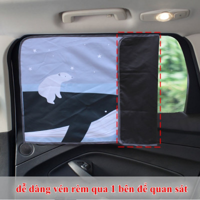 Màn rèm che nắng hít nam châm dán cửa ô tô xe hơi, rèm vải dầy 2 lớp cản sáng mẫu hoạt hình dễ thương - Hàng chính hãng