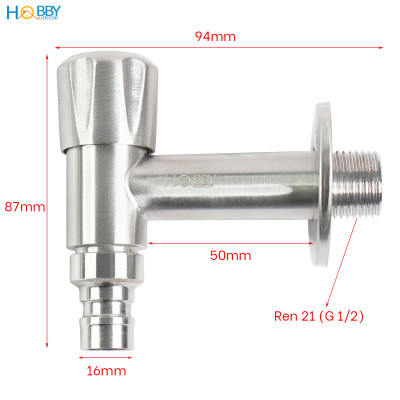 Vòi xả hồ cấp nước máy giặt inox 304 ren 21 Hobby Home Decor VIN3