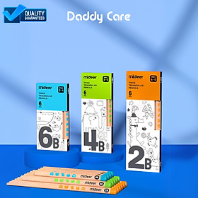Bộ bút Chì 2B 4B 6B hộp 6 bút chì Mideer Thick Triangular Pencils, Đồ dùng học tập
