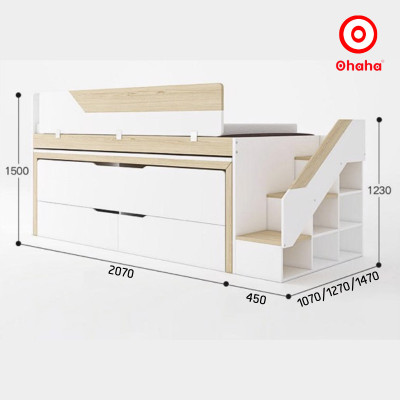 [Miễn phí vận chuyển & lắp đặt] Giường tầng trẻ em thông minh xếp gọn có bàn học và tủ Ohaha - GTXG011