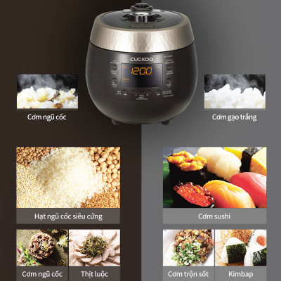 Nồi cơm điện tử áp suất Cuckoo 1.8 lít CRP-R1000F màu đen - lòng nồi chống dính cao cấp phủ Xwall Diamond -Sản xuất tại Hàn Quốc - bản Quốc Tế tiếng Anh - Hàng chính hãng Cuckoo Việt Nam