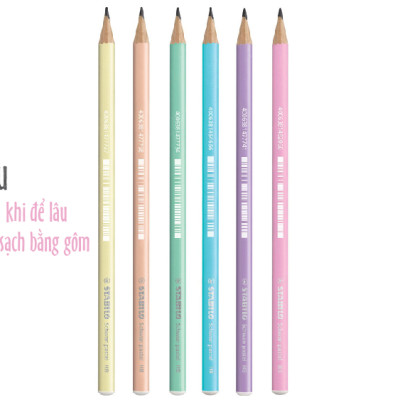 Bộ bút chì gỗ STABILO Schwan pastel 421 2B thân tròn - Bộ 2 bút thân màu hồng + Gôm tẩy ER193 + Chuốt chì PS4538 (PC421R-C2S+)