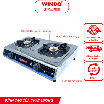 Bếp Gas Đôi Mặt Inox WINDO - 618 SI | Bếp gas 6 tấc tiết kiệm gas- Hàng chính hãng