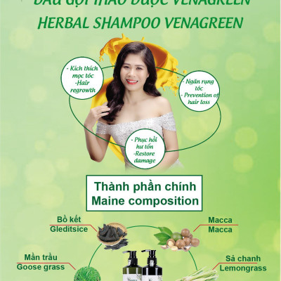 Cặp dầu gội xả thảo dược 300ml VENAGREEN chống xơ tóc, rụng tóc, chăm sóc tóc hư tổn