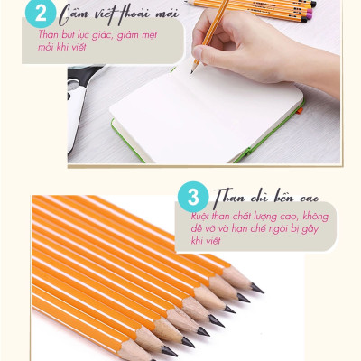 Combo bút chì gỗ STABILO 2B thân sọc trắng - Bộ 6 bút chì thân sọc cam trắng đuôi hồng + Chuốt chì PS4538 + Gôm tẩy ER198 (PC88P-C6S+)