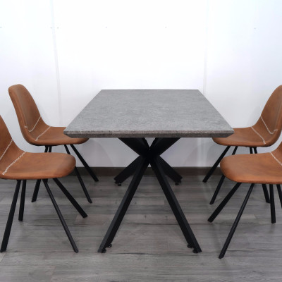 Bàn ăn mặt gỗ giả đá màu xám 1m4 chân sắt sơn tĩnh điện chữ X nhập khẩu TN 1217-14W  đẹp cao cấp sang trọng tại TpHCM