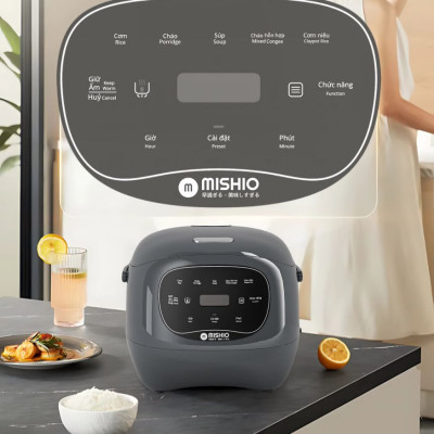 Nồi Cơm Điện Sứ Dưỡng Sinh Mishio MK365 lòng sứ nguyên chất 0.8L không chứa chất chống dính - Hàng chính hãng