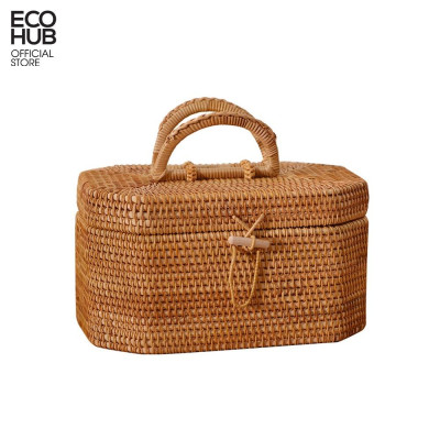 Hộp đựng đồ ECOHUB bằng mây 8 cạnh có nắp đậy, tay cầm