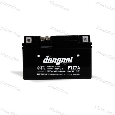 Ắc Quy Đồng Nai PTZ7A 12V-7Ah cho xe máy Atila, Piagio, Spacy ,Vespa, Zip, Môtô