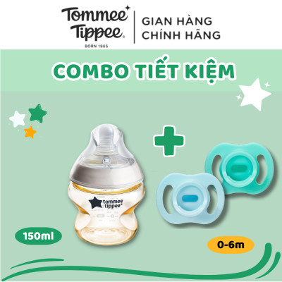 COMBO Ty Ngậm Silicon Siêu Nhẹ Tommee Tippee Ultra Light 0-6m & Bình Sữa PPSU Ty Siêu Mềm Tự Nhiên Tommee Tippee 150ml