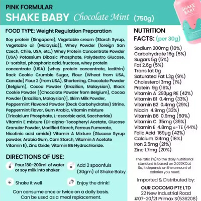 [CHÍNH HÃNG] Bột Ngũ Cốc Ăn Kiêng Thay Thế Bữa Ăn SHAKE BABY Diet Formular Protein Vị Chocolate Bạc Hà Hỗ Trợ Giảm Cân 750g