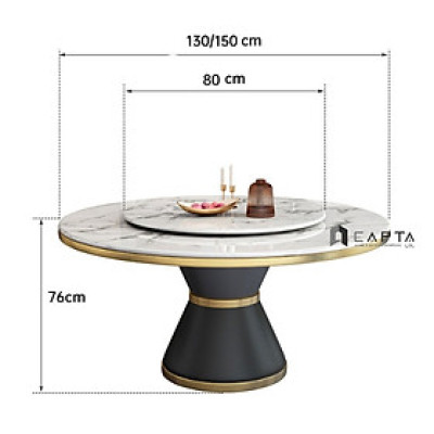 Bàn ăn 2 mặt đá tròn xoay TN Jupiter 3A-135E Nội thất Capta Bàn nhà hàng phòng ăn cao cấp chân viền inox vàng nhập khẩu 