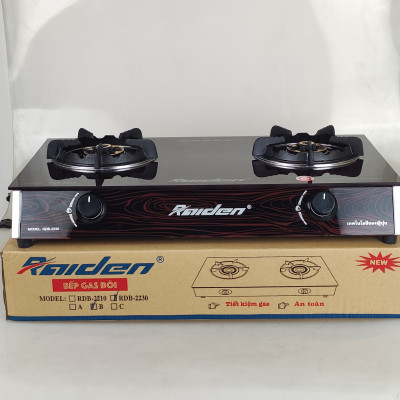 Bếp ga đôi kiếng cường lực Raiden RDB2230A, đầu đốt đồng mũ K38, kiềng men 5 ly-Hàng chính hãng