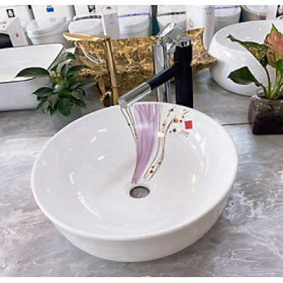 Chậu lavabo tròn hoa tím GRVL 8101