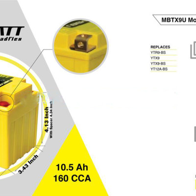 Bình Ắc Quy MotoBatt Quadflex MBTX9U 12V 10.5Ah CCA160 Cho Nhiều Dòng PKL Thông Dụng