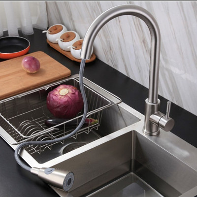 Chậu rửa bát inox304 bán nguyệt 5li chống xước 7546 Valenza, vòi rửa bát rút dây nóng lạnh 01, bộ xả 18cm, khay inox, rổ inox lỗ, bình rửa bát, rửa ly cốc