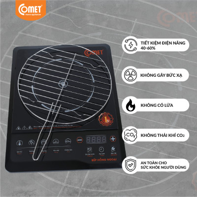 Bếp hồng ngoại Comet CM5517 – công suất 2000W, mặt kính chịu lực, đa chế độ nấu – Hàng chính hãng, bảo hành 12 tháng 