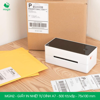 MGN2 - 75x100 mm - Combo 5 xấp 500 tờ giấy in nhiệt A7 tự dính - Giấy in đơn hàng, giấy in A7