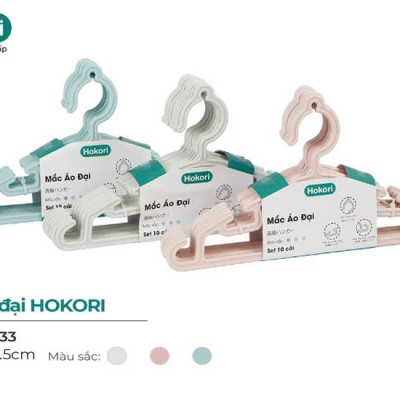 Combo Set 10 Móc Treo Quần Áo Đại HokoriL 2833, Mắc quần áo người lớn nhựa Việt Nhật cao cấp