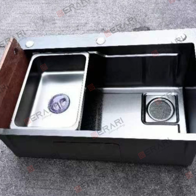 Chậu rửa 1 hố Nano ghi cao cấp kèm chậu nhỏ bên trong mã GC.7545B thương hiệu Gerari