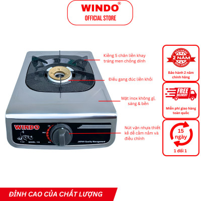 Bếp Gas Đơn Mặt Inox WINDO - 118 ĐG | Bếp gas đơn để bàn điếu gang tiết kiệm gas- Hàng chính hãng