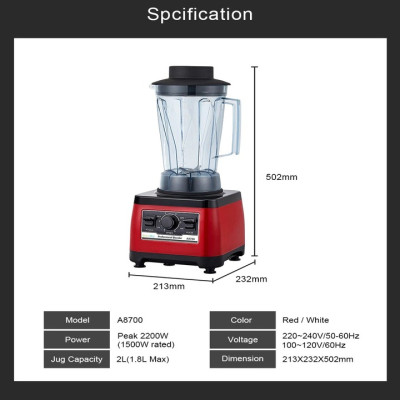 Máy xay sinh tố chuyên nghiệp Biolomix A8700 Công suất 2200W-Dung Tích 2Lít, Bảo hành động cơ lên tới 7 năm,- Hàng nhập khẩu