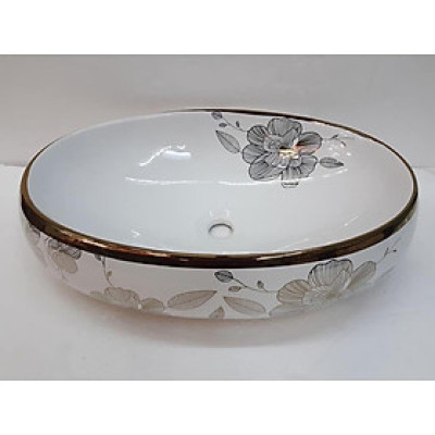 CHẬU RỬA MẶT, LAVABO ELIP HOA VÀNG NT50 CAO CẤP NHẬP KHẨU CHÍNH HÃNG GROVES