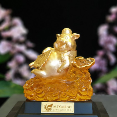 Tượng heo dát vàng M04 (14x17x22cm) MT Gold Art- Hàng chính hãng, trang trí nhà cửa, phòng làm việc, quà tặng sếp, đối tác, khách hàng, tân gia, khai trương 