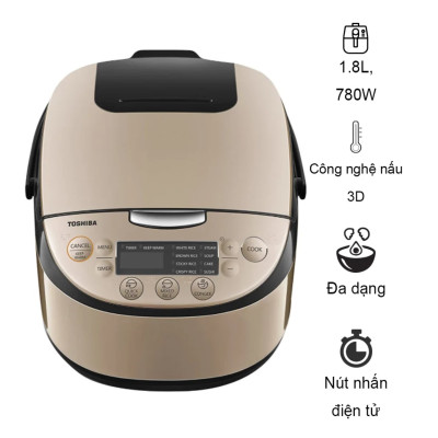 Nồi cơm điện tử Toshiba 1.8 lít RC-18DR3PV(G) - Hàng chính hãng - Bảo hành chính hãng 12 tháng, Chất lượng Nhật Bản