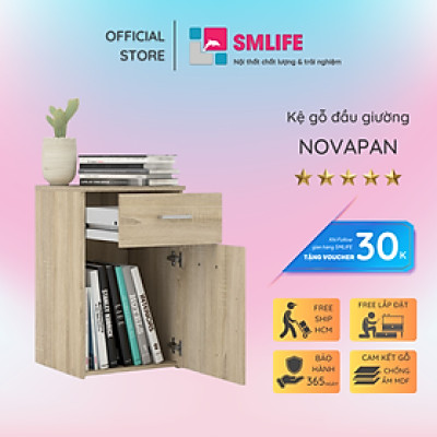 Tủ Đầu Giường Nhỏ Gọn Bằng Gỗ SMLIFE Novapan
