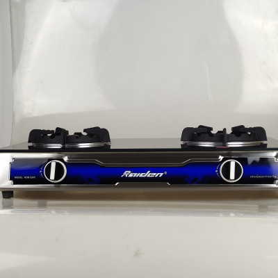 Bếp ga đôi kiếng cường lực Raiden RDB2280, đầu đốt đồng mũ nguyên khối lửa xanh, kiềng gang-Hàng chính hãng