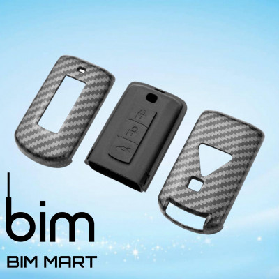 Ốp Vân Carbon Lót Silicon Bọc, Bảo Vệ Chìa Khóa Xe Mitsubishi Xpander 2018 - 2021 ( Tặng kèm móc đeo INOX )