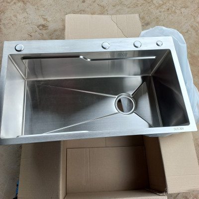 Chậu rửa chén bát Valenza 1 hố lớn 78x45cm inox304 chuẩn 100% dày 3li, kèm bộ xả thoát nhanh chống hôi, khay inox rửa phụ-Hàng chính hãng