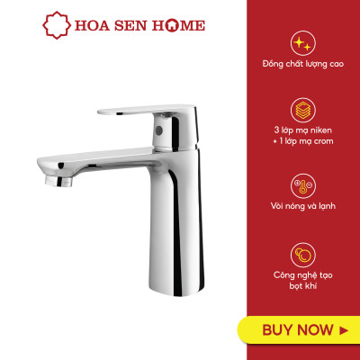 Vòi lavabo nóng lạnh TUSLO F006 Luxury chất liệu đồng nguyên chất, mạ Crom-Niken, công nghệ tạo bọt khí hiện đại - Hoa Sen Home - Hàng chính hãng