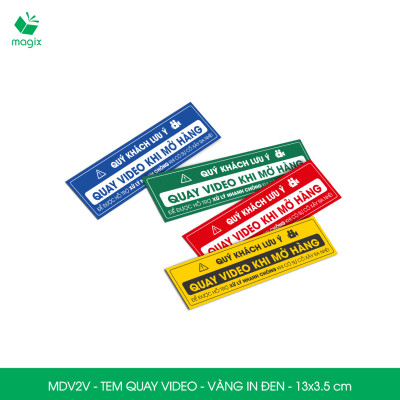 50 Tem chú ý quay video trước khi mở hàng, decal dán hộp - 13x3,5 cm - Vàng in đen - MDV2V