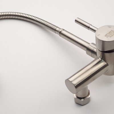 Vòi rửa chén âm tường cần lò xo Inox SUS 304 Eurolife EL-T017AT (Trắng vàng)