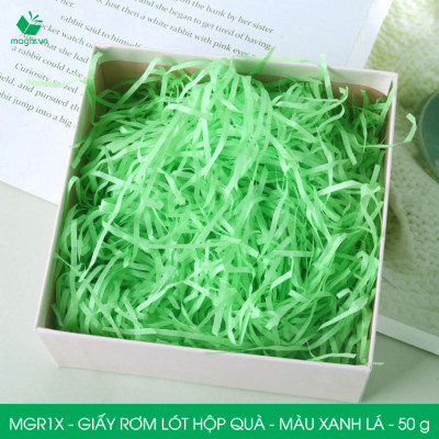 MGR1X - 50g  Giấy rơm lót hộp quà màu xanh lá - Giấy sợi rơm trang trí - Giấy vụn chống sốc