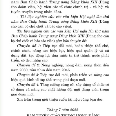 Tài liệu nghiên cứu các văn kiện Hội nghị lần thứ năm Ban Chấp hành Trung ương Đảng khoá XIII (Dùng cho cán bộ chủ chốt và báo cáo viên)