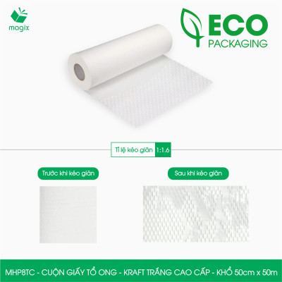 MHP8TC - 50cm x 50m - Cuộn giấy tổ ong chống sốc - Kraft trắng Cao Cấp - Giấy gói hàng, gói quà