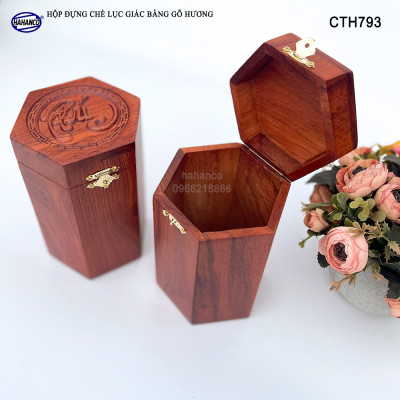 Hộp đựng trà bằng gỗ Hương mặt đục chữ Phúc - hình lục lăng, cafe, decor, giúp giữu mùi vị, vân gỗ siêu đẹp - CTH793