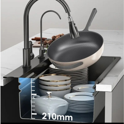 Chậu rửa bát 1 hố Valenza 7846 inox 304 nano đen dày 3li kèm bộ xả ngăn mùi, khay inox, rổ lỗ inox-Hàng chính hãng