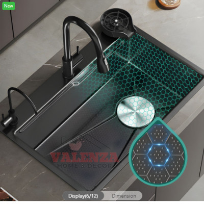 Chậu rửa bát inox304 chống xước 7546 nano đen dày 3li, vòi rửa bát nóng lạnh Vuông, xiphong, khay inox, bình nước rửa bát, xịt rửa ly cốc