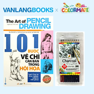 Sách 101 Bước Vẽ Chì Căn Bản Trong Hội Họa + Hộp 10 Cây Bút Chì Gỗ Phát Thảo Charcoal Artist - Vanlangbooks x Colormate