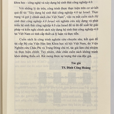 Sách - Hệ Sinh Thái Công Nghiệp 4.0 Nghiên Cứu Trường Hợp ISRAEL Và Gợi Mở Cho Việt Nam